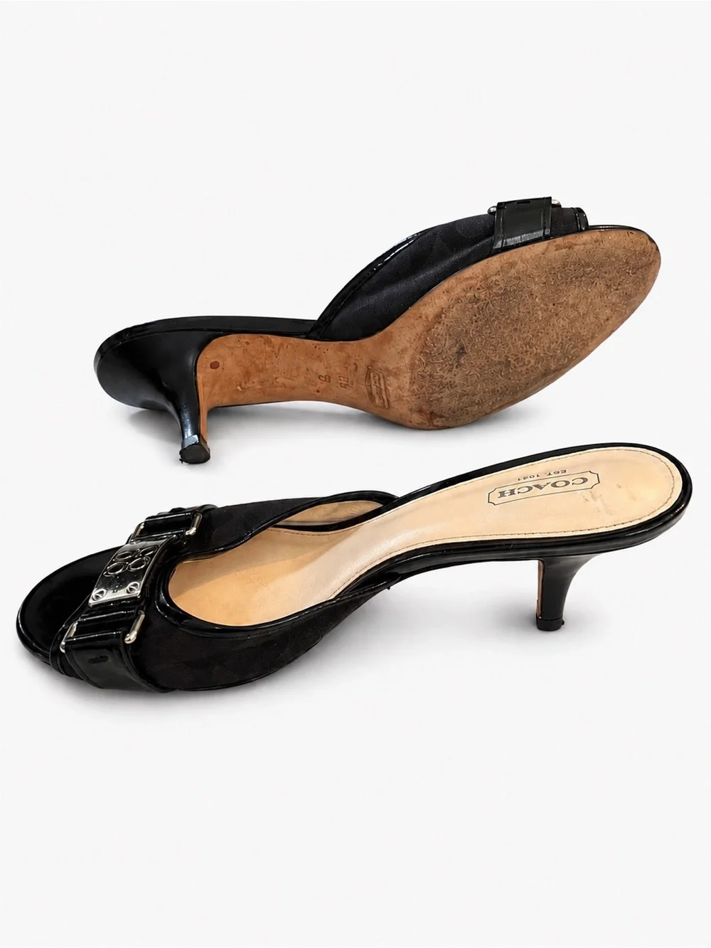 Coach Black Kitten Heels With Metal Monogram Detail